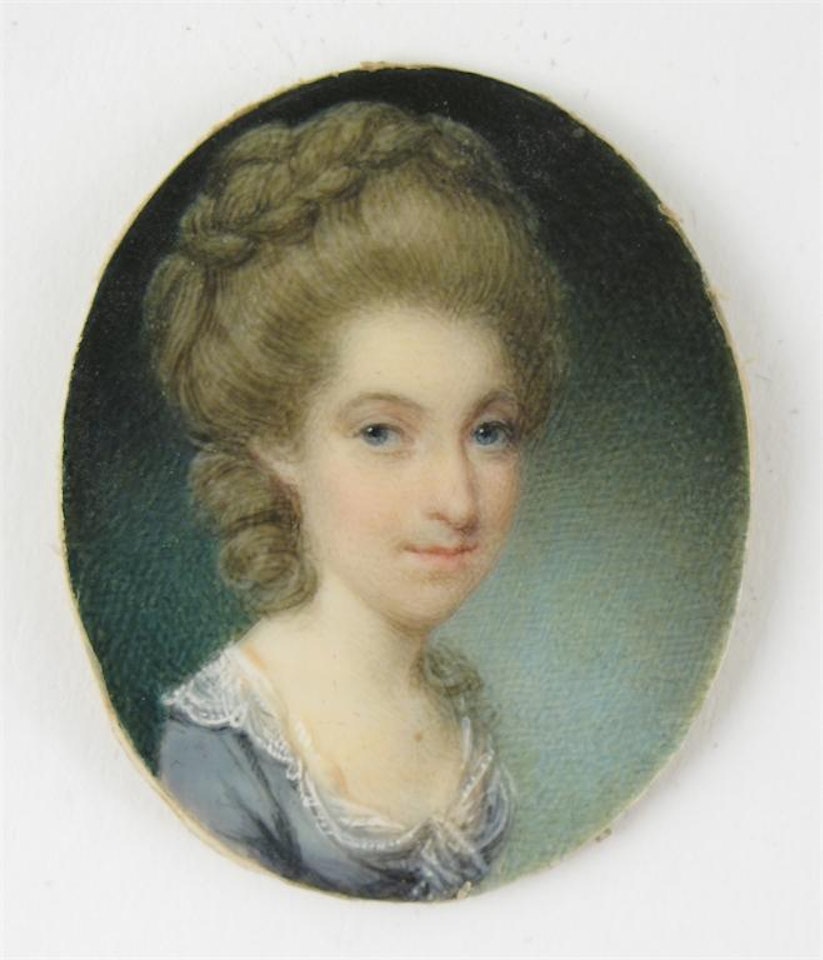 Portrait of Francis Wallace, in a purple dress by English School