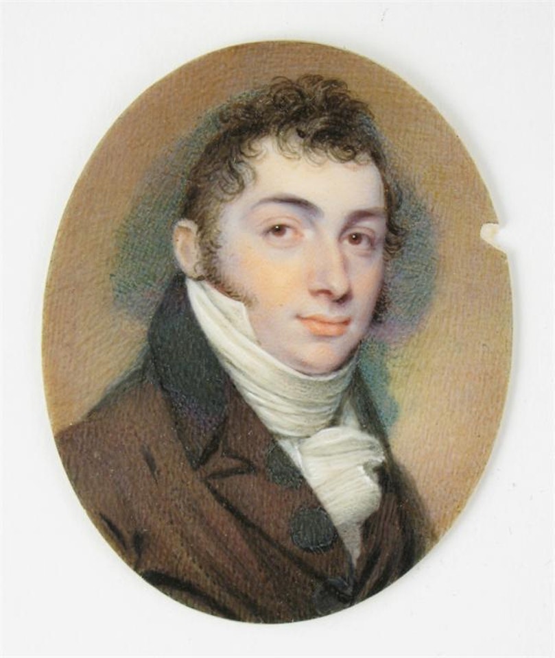 Portrait of a gentleman wearing a brown coat and white stock by English School