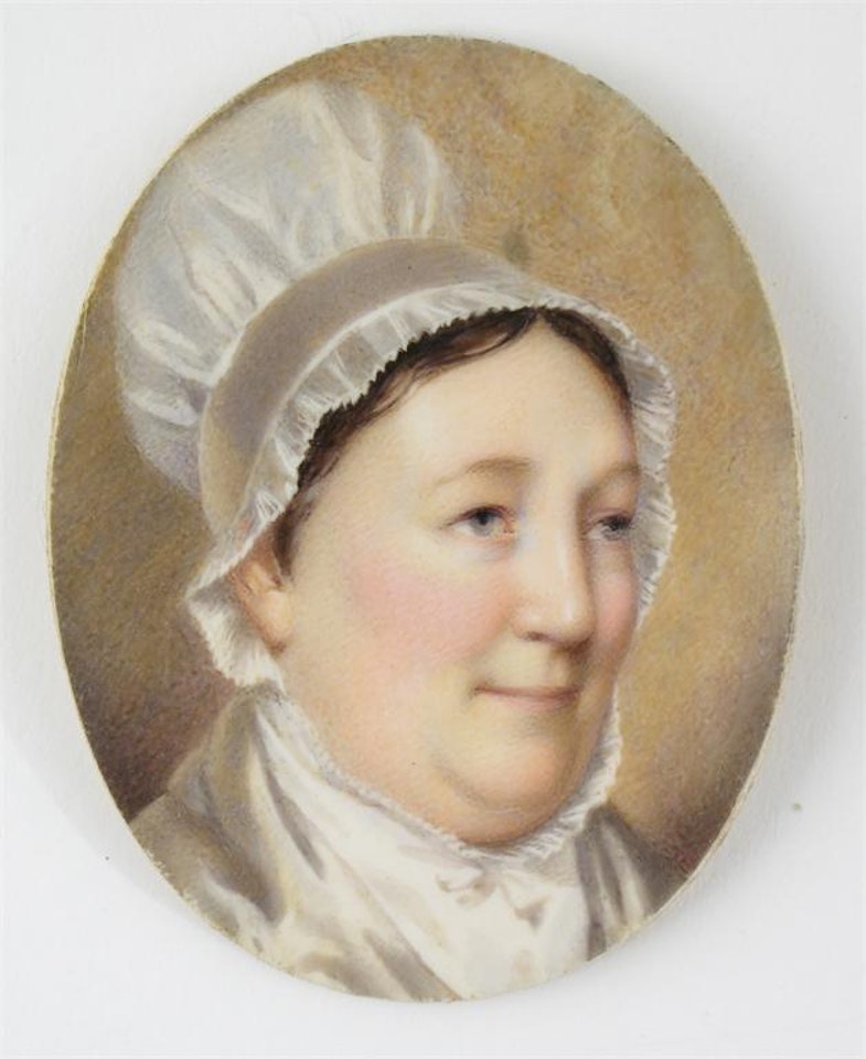 Portrait of a woman wearing a white bonnet by English School