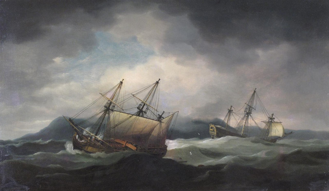 Ships in a swell by Thomas Luny