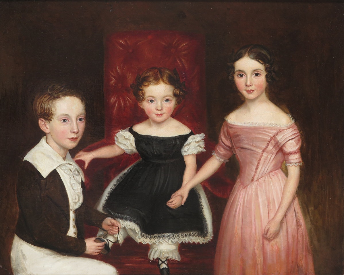 Family portrait of three children by English School