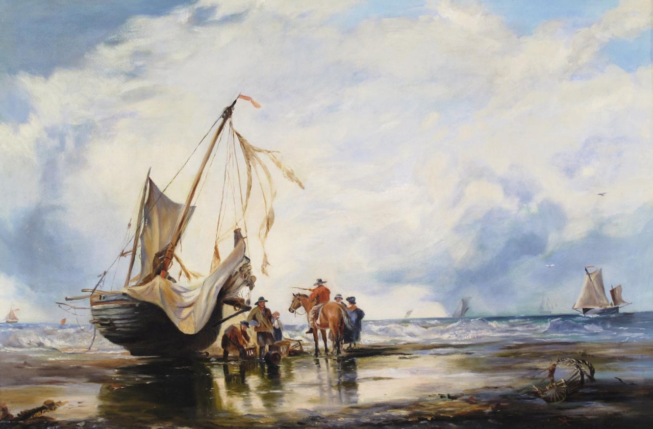 Fishing boat on the shore by English School