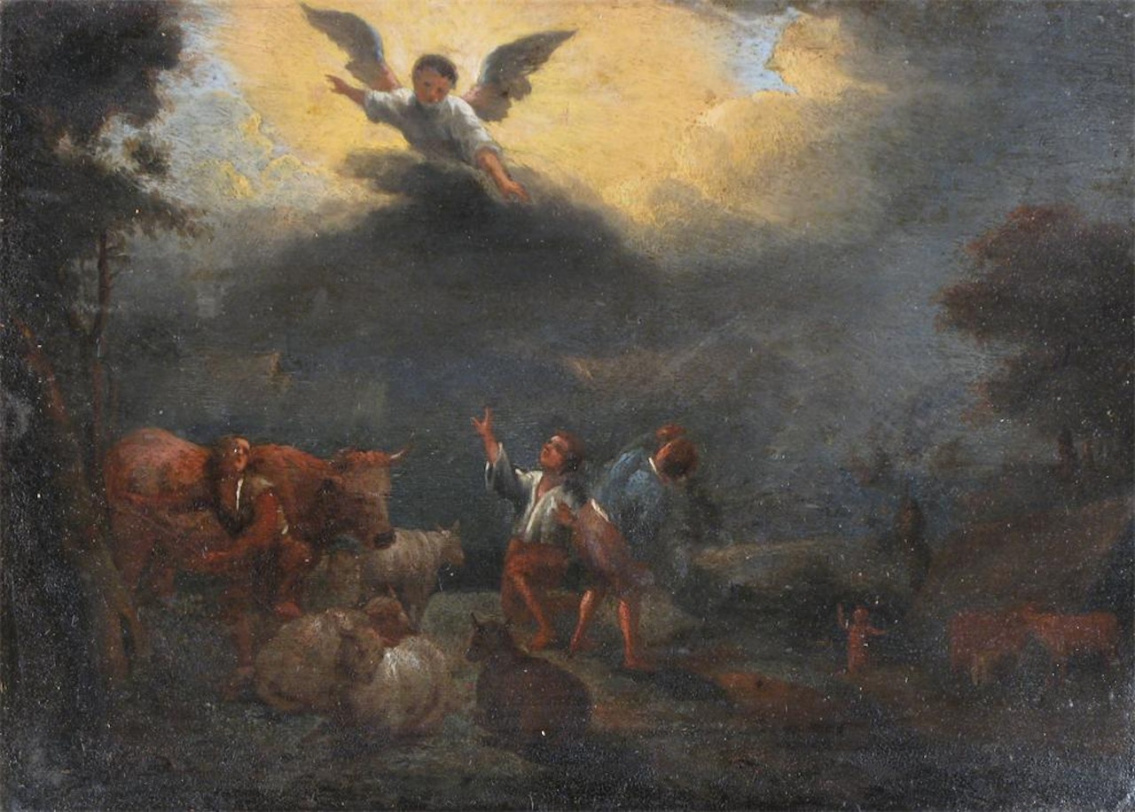 The nativity, the angel appearing to the Shepherds by Continental School