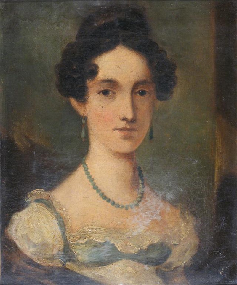 Portrait of a lady wearing a pearl necklace by English School