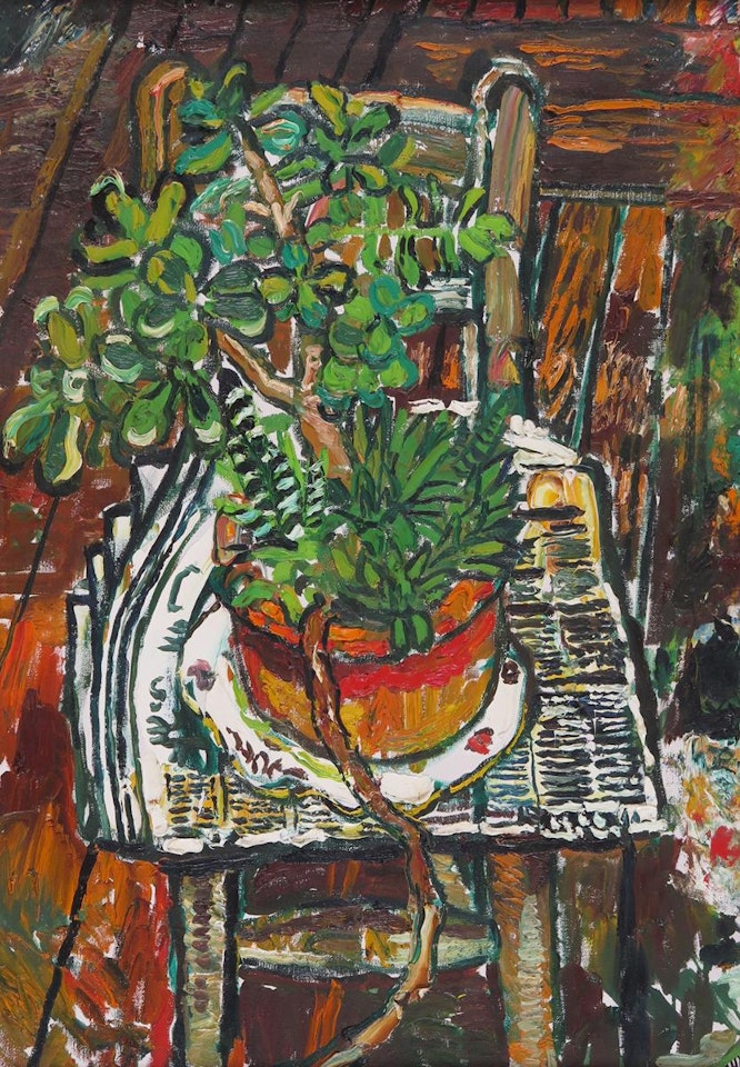 Potted plant on a chair by John Bratby