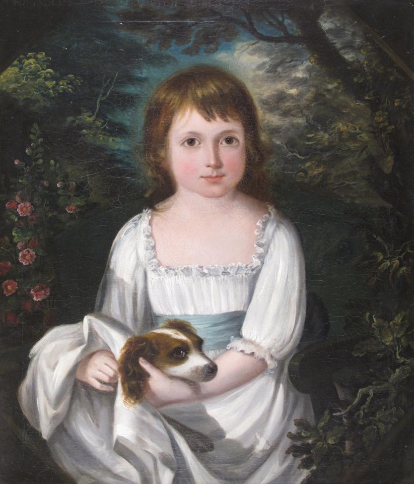 Portrait of a girl with her spaniel, thought to be Jane Davenport by English School