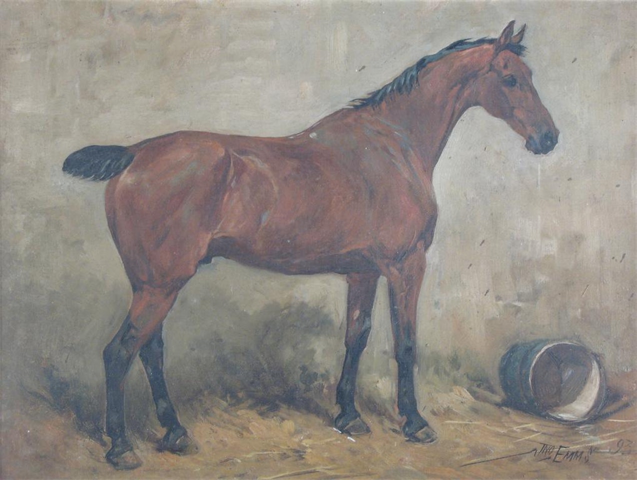 Bobby, a bay hunter, in a stable by John Emms