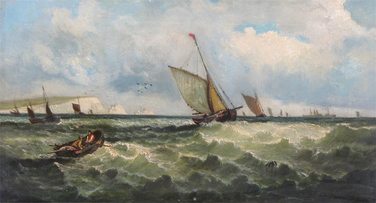 Ships off the coast by English School