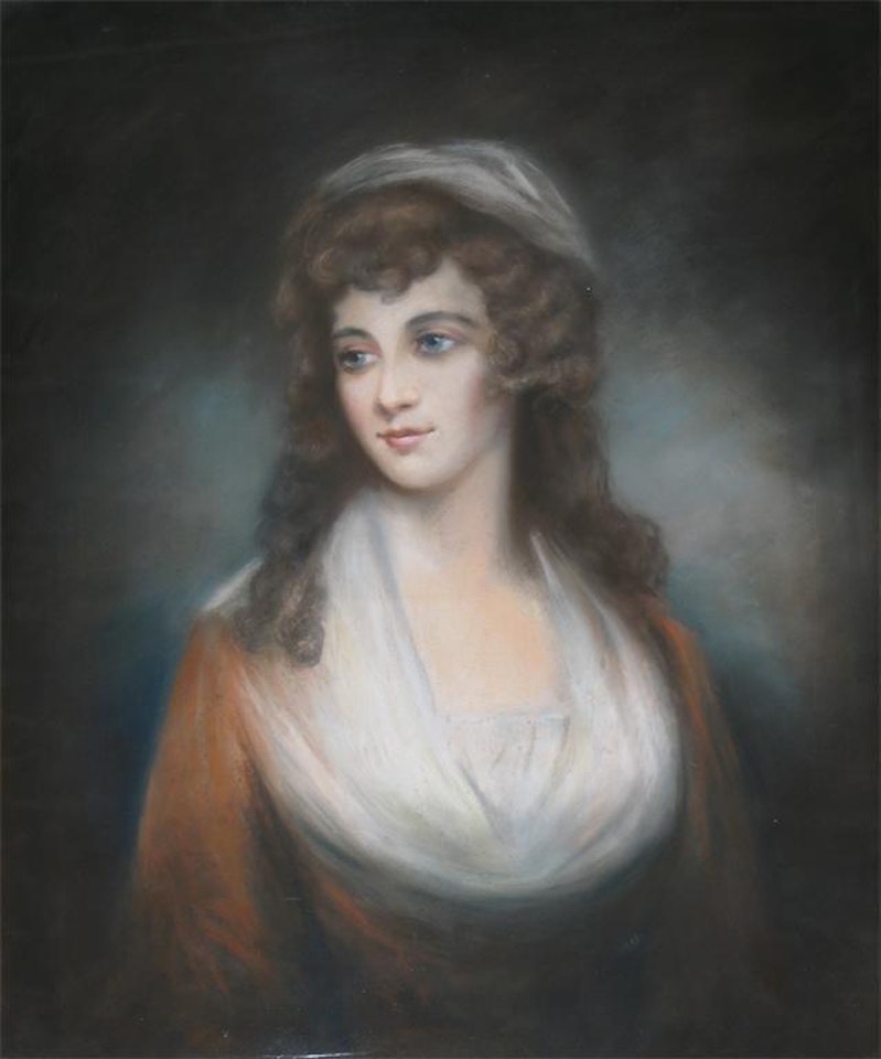 Portrait of a lady in a red dress by English School
