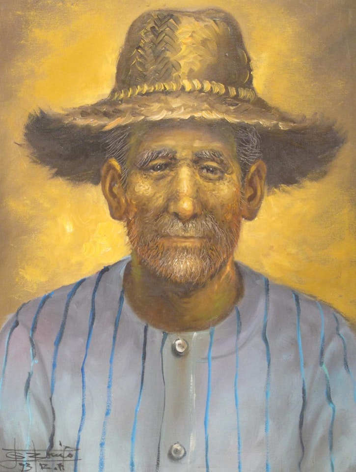 A rustic in a blue jacket by Continental School