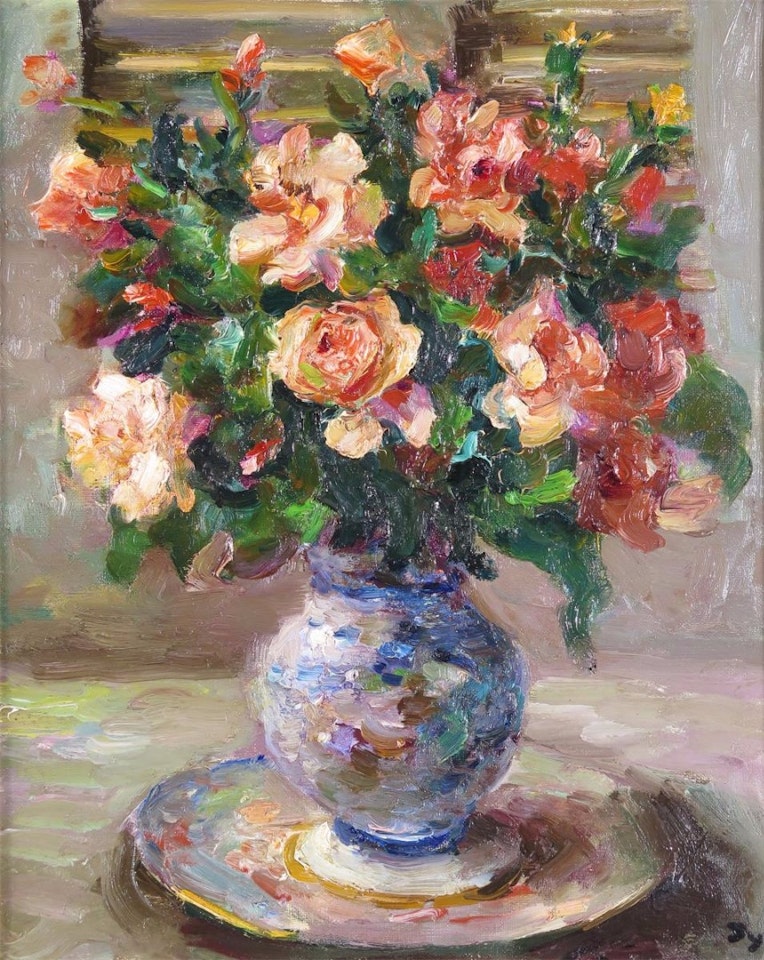 Still life of roses in a vase by Marcel Dyf