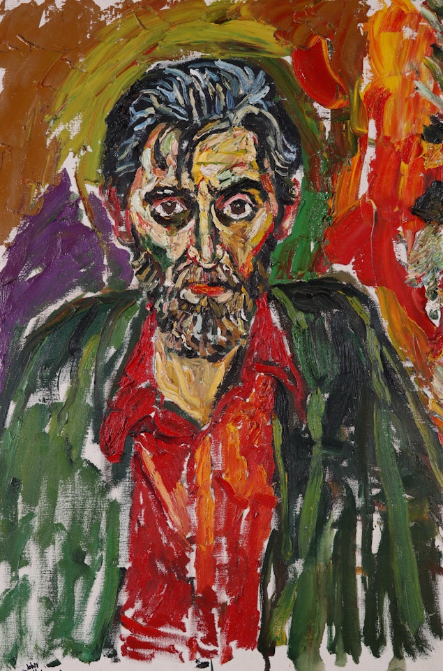 Portrait of a man in a red shirt by John Bratby
