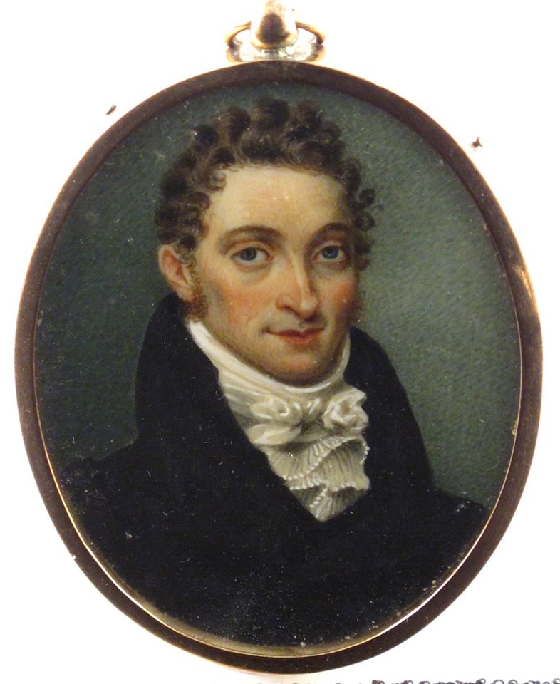 A gentleman, head and shoulders wearing black by English School