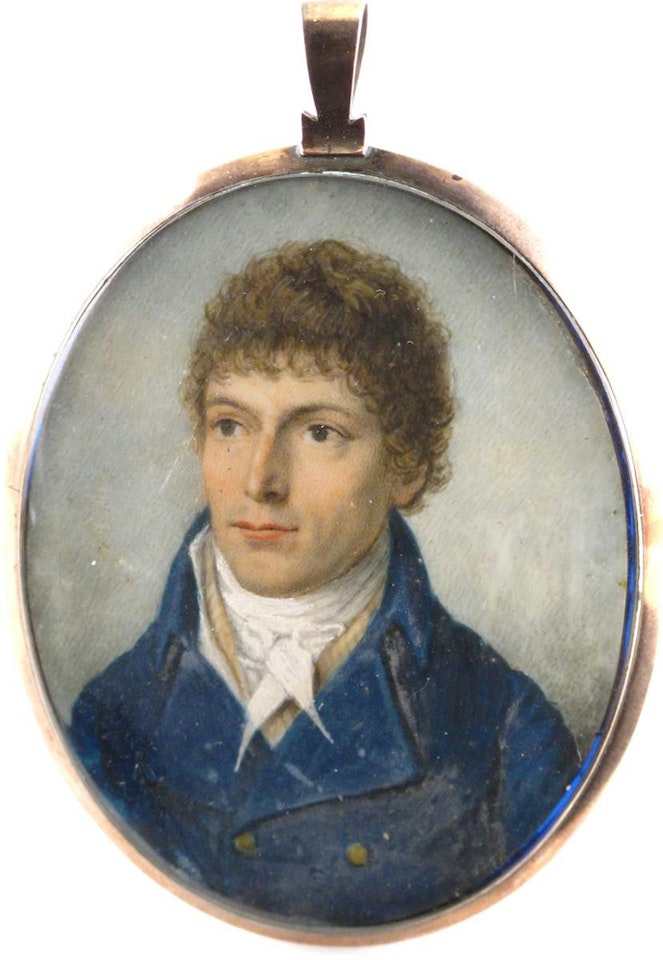 A gentleman, head and shoulders in blue by English School