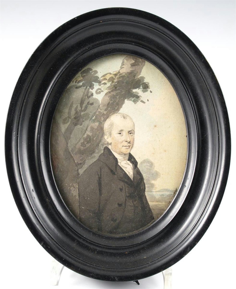 A gentleman and a lady and child in a landscape by English School