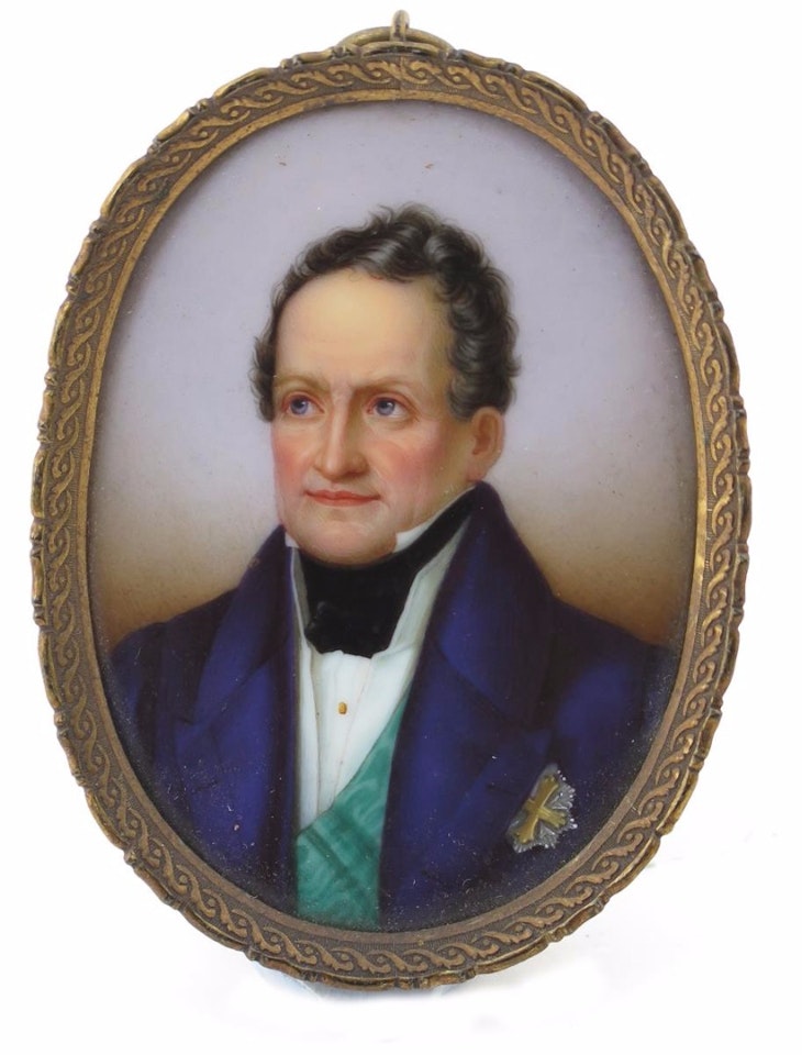 A gentleman in a blue coat, facing left by English School
