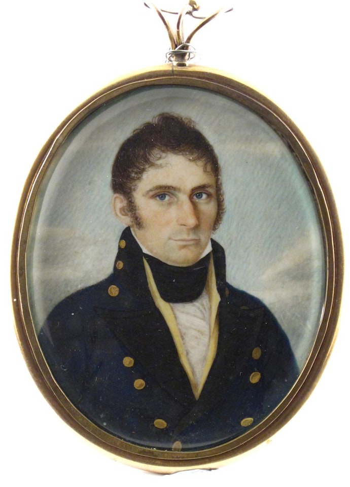 A gentleman, head and shoulders, in blue by English School