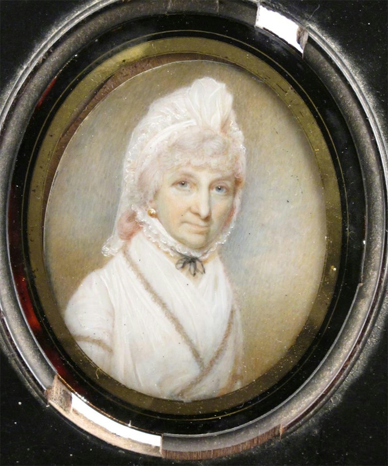A lady, head and shoulders, wearing white by English School