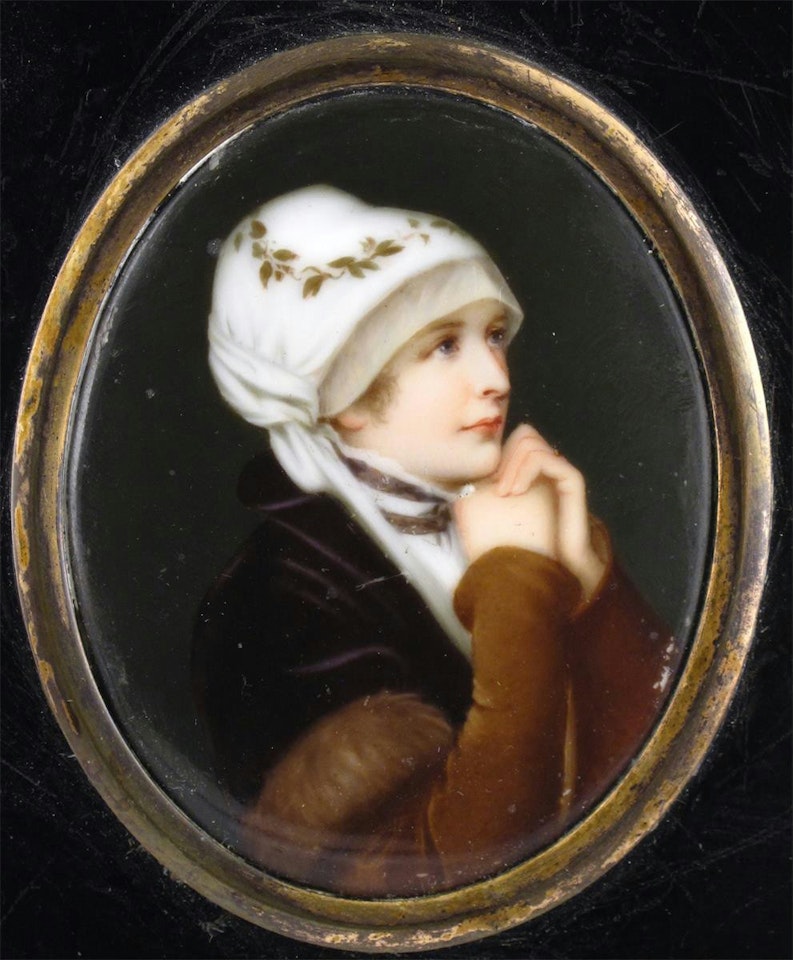 A young lady, half length in a fur trimmed cape by German School