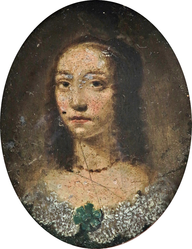 Portrait miniature of a lady, wearing a green dress with lace trim by English School