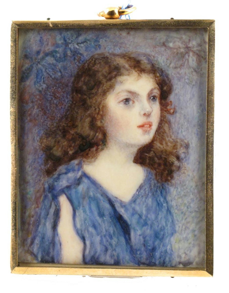 A girl, head and shoulders, wearing blue by English School