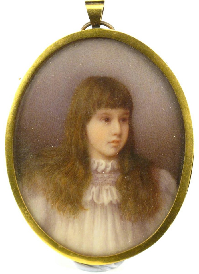 A young girl, head and shoulders, in white, with long hair by English School