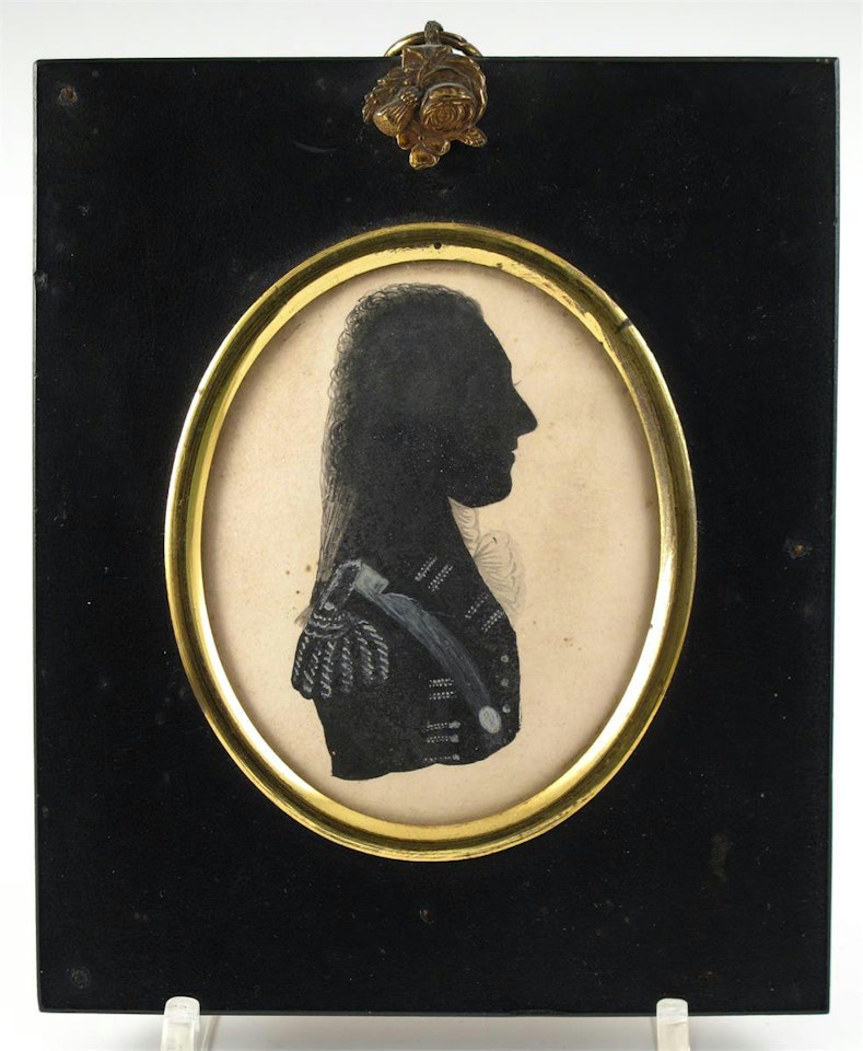 Silhouettes of a family group including Guy Carleton, Robert Hughes and John Magrath by English School