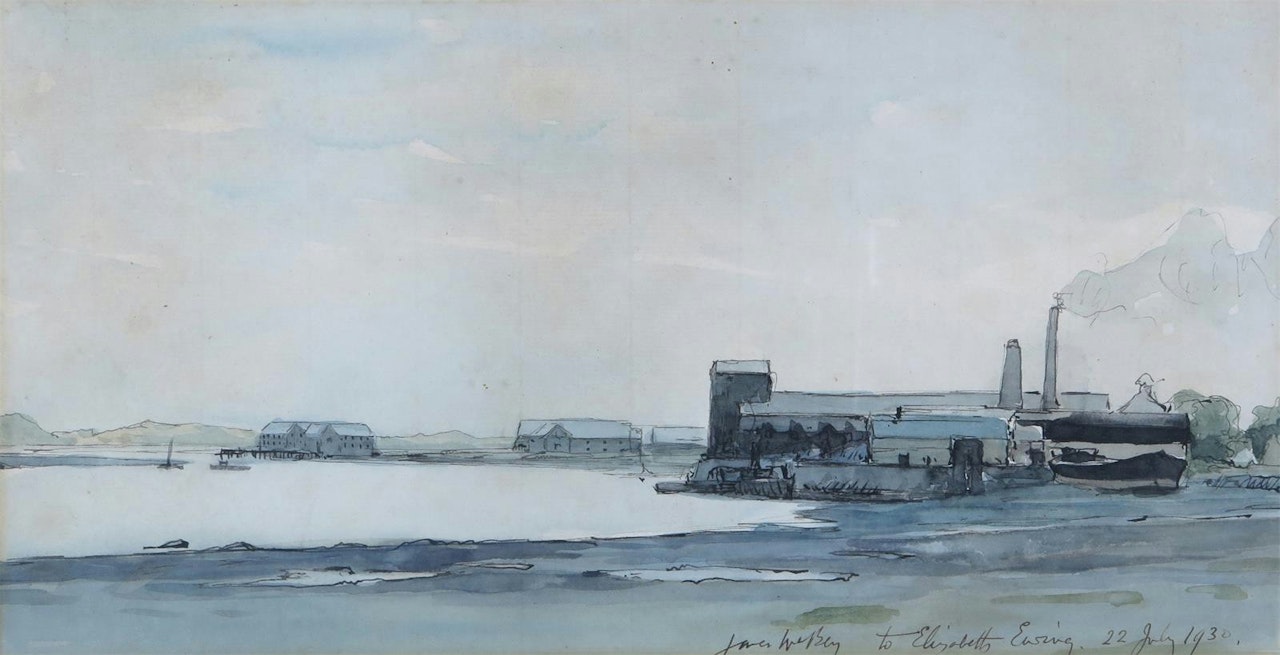 Warehouses on the shore by James Mcbey