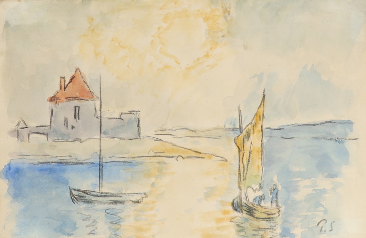 Figures in a sailboat by Paul Signac