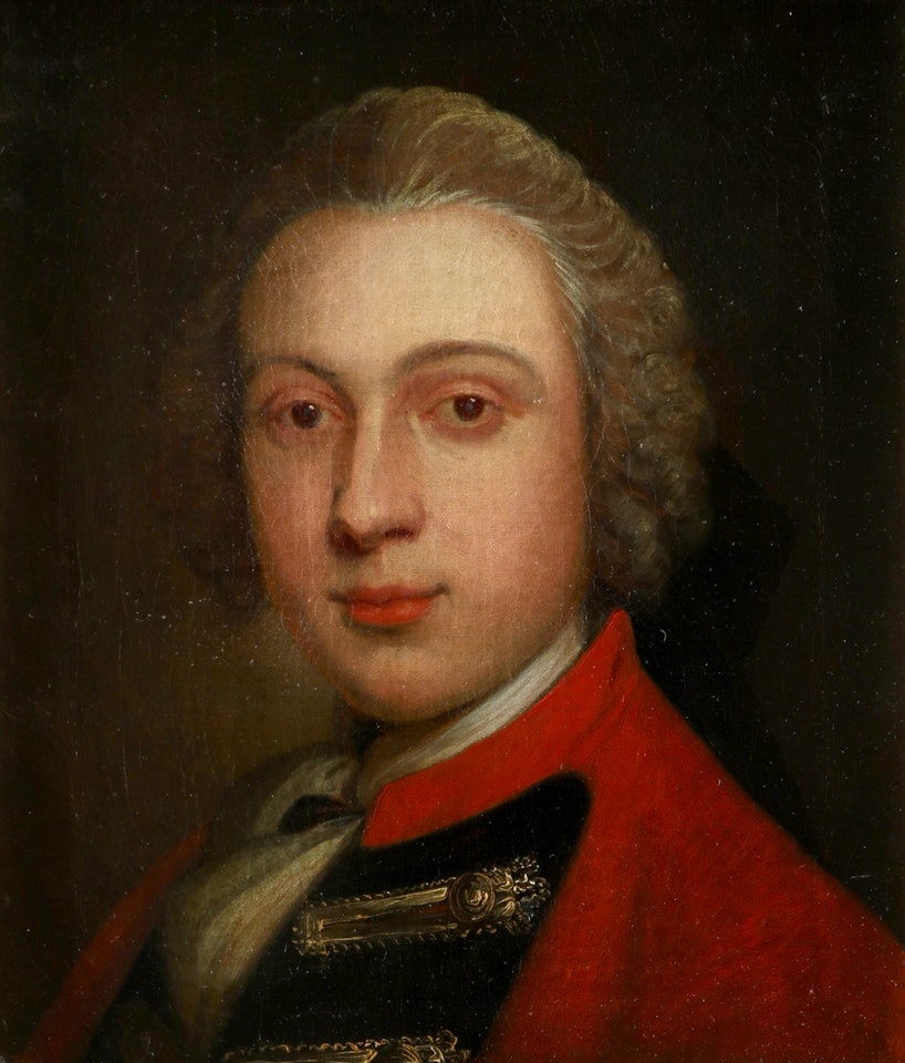Portrait of an officer, bust length, wearing a red coat by English School