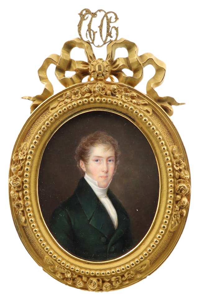 Portrait miniature of Major Thomas Otway Cave (1798-1830), wearing a green coat by English School