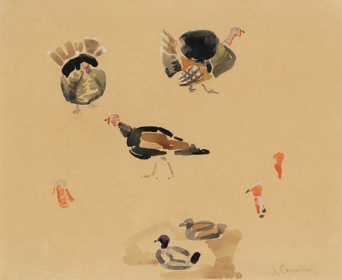 Study of turkeys and ducks by Joseph Crawhall