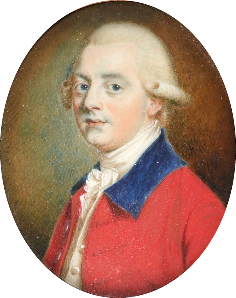 Portrait miniature of Francis Brownsword Bullock, wearing a red coat with blue collar; Portrait miniature of an officer wearing the Order of the Medjidiei by English School