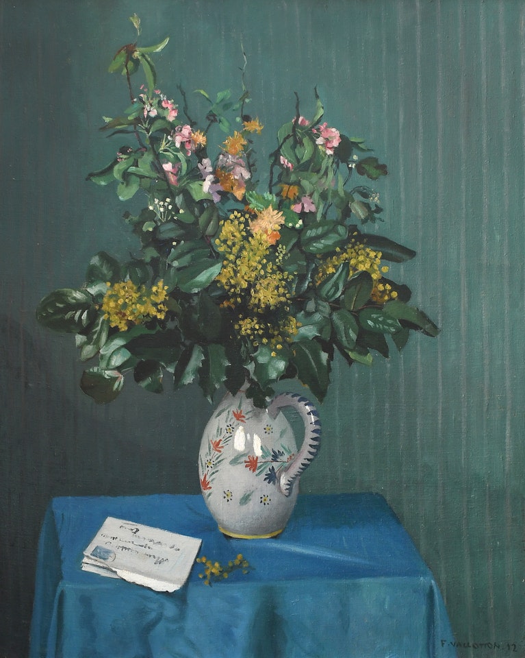 Fleurs d"arbustes dans un pot de Quimper by Félix Vallotton