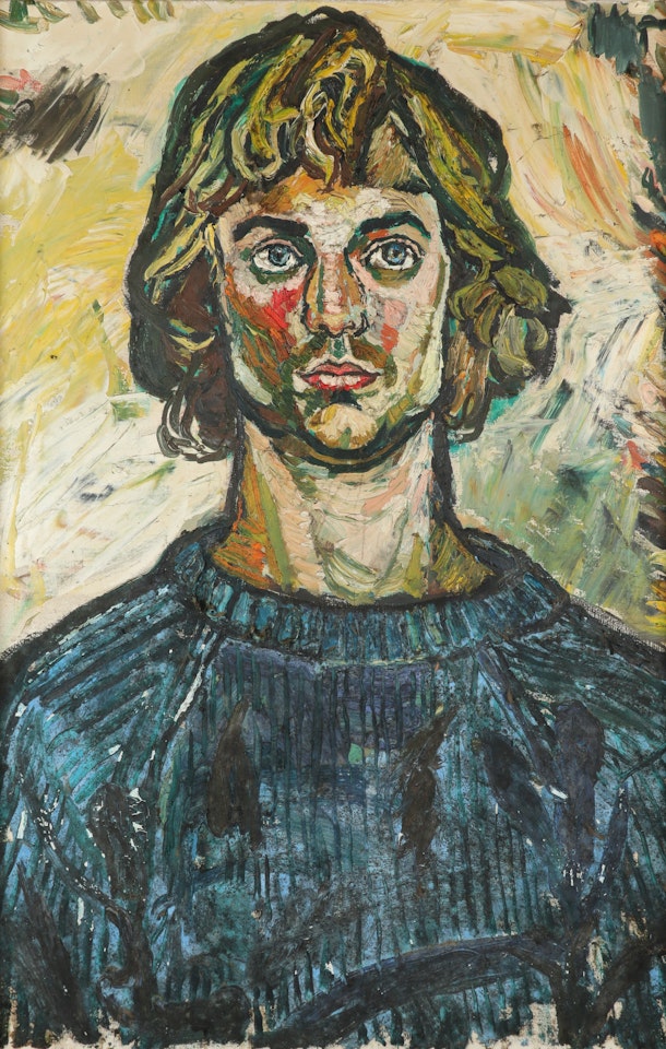 Portrait of a young man in a blue jumper by John Bratby