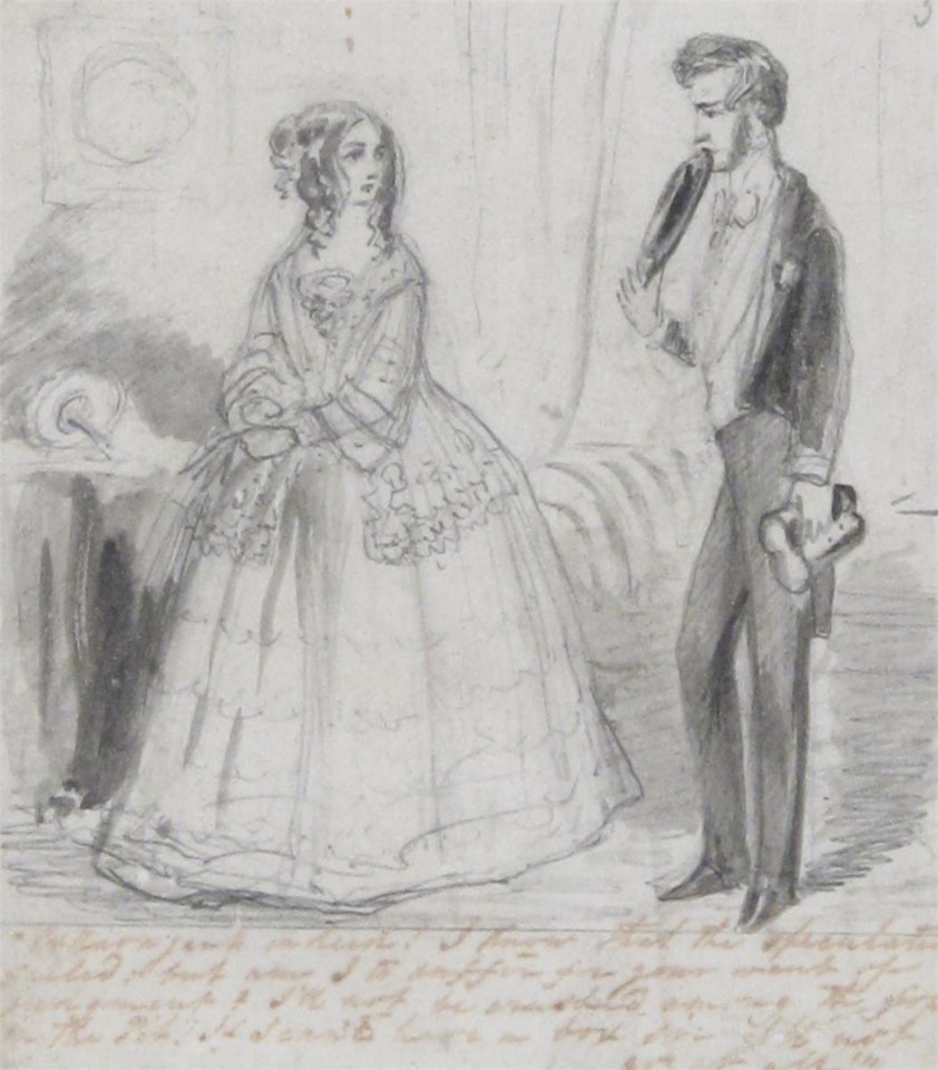 A lady in discussion with a gentleman by English School