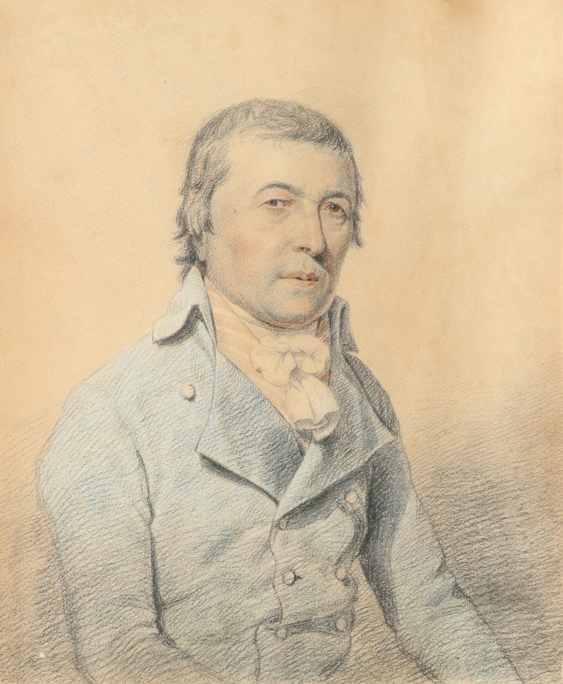 Portrait of a gentleman, wearing a blue coat and striped waistcoat by French School