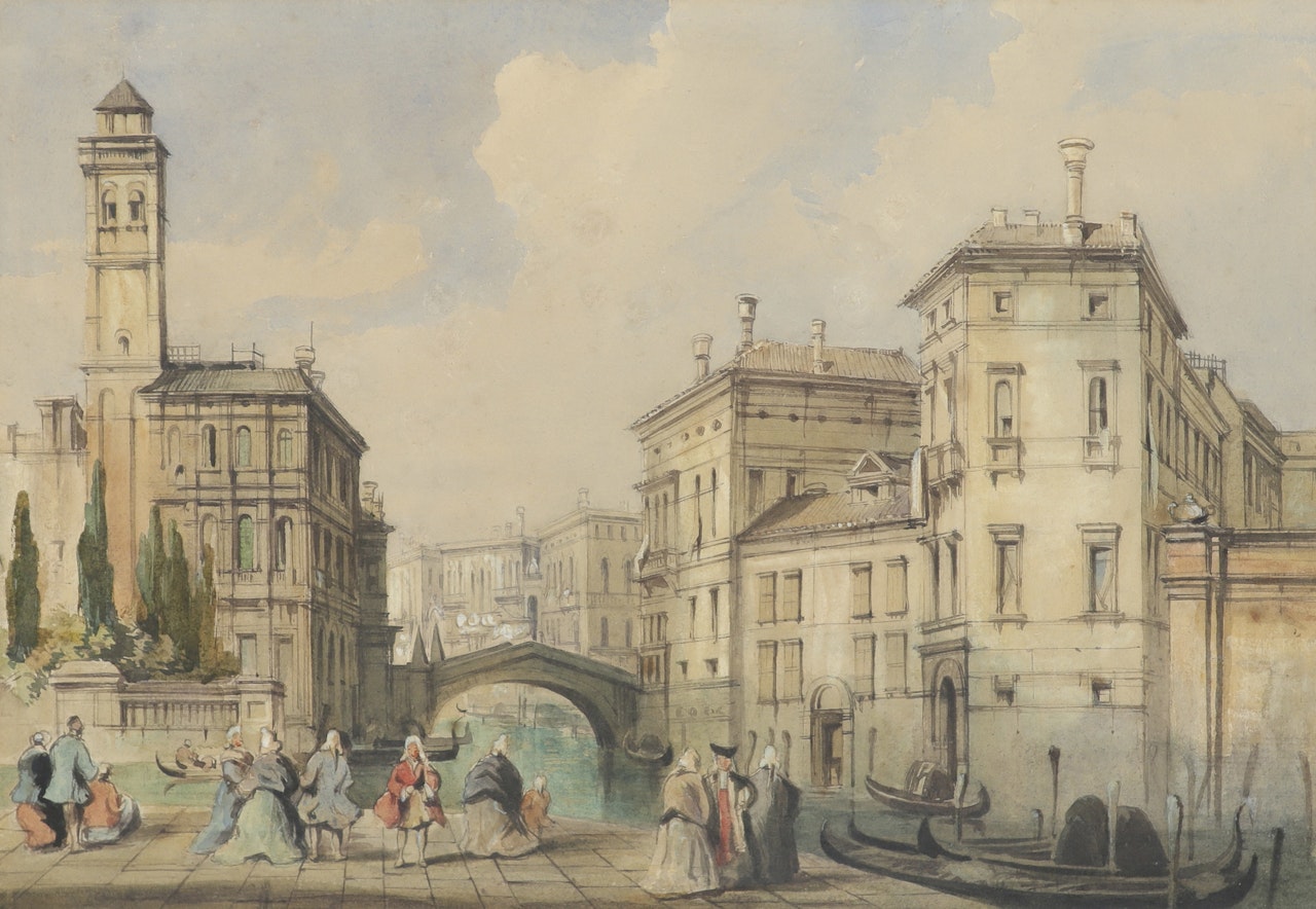A view of Venice with figures in eighteenth-century costume by English School