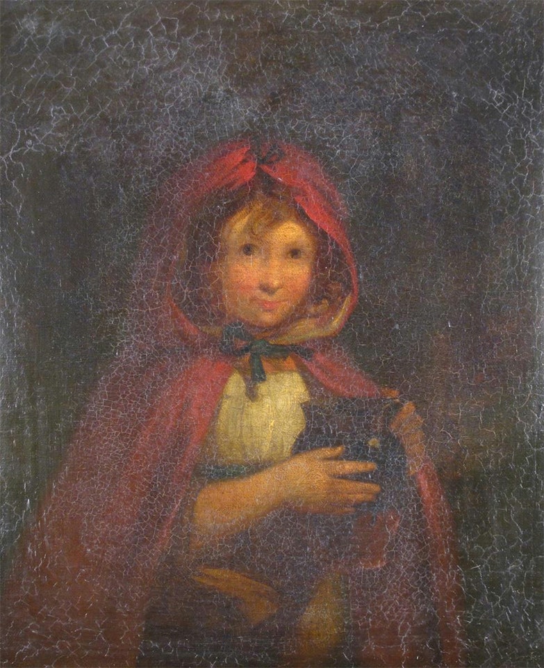 Portrait of a girl wearing a red cape holding a pitcher by English School