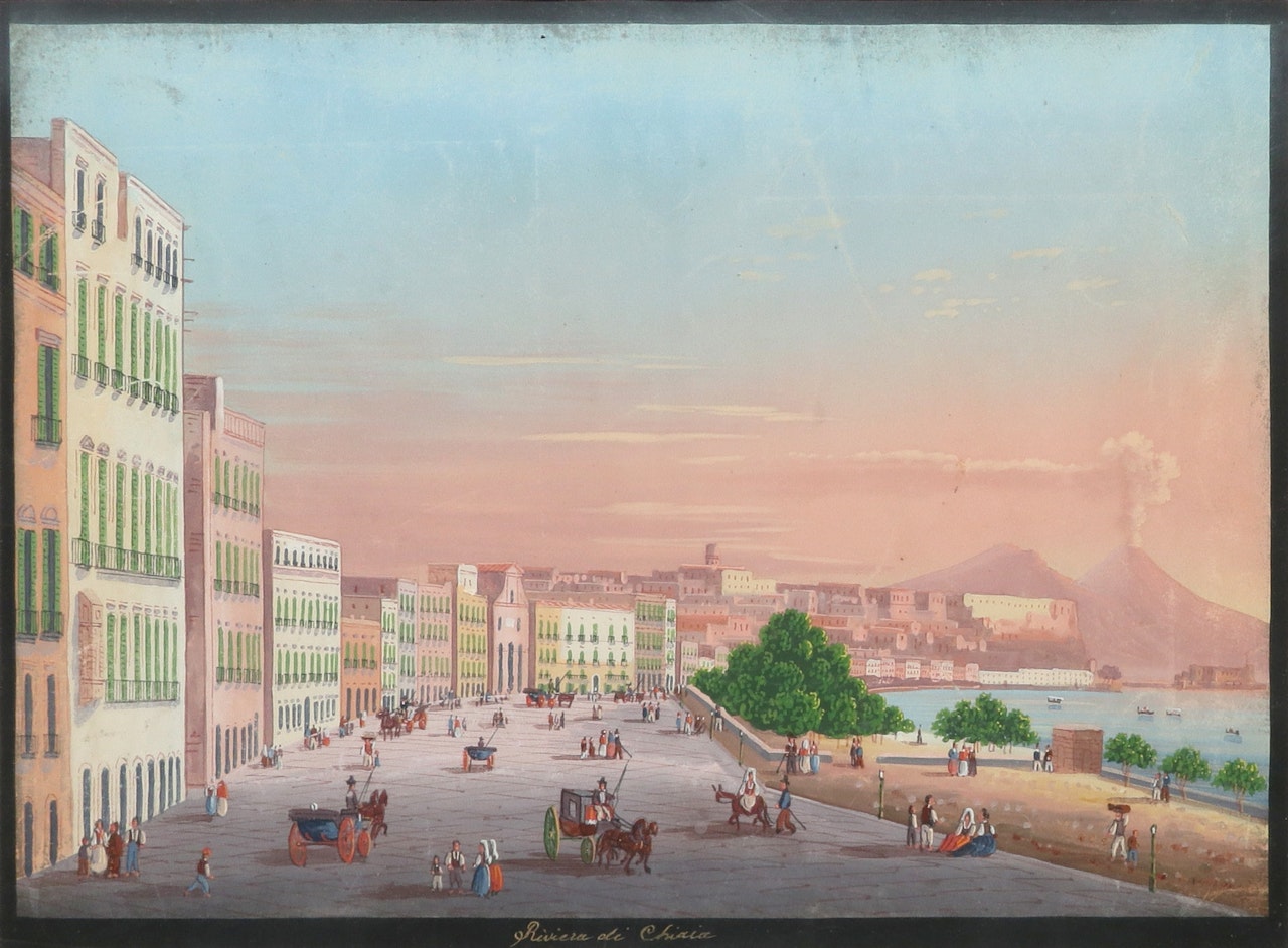 Riviera di Chiaia, Naples, with Vesuvius in the distance by Neapolitan School