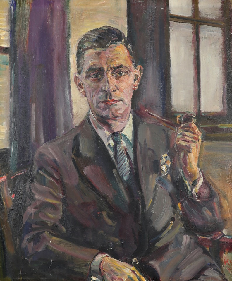 Portrait of a gentleman holding a pipe by Kurt Schwitters