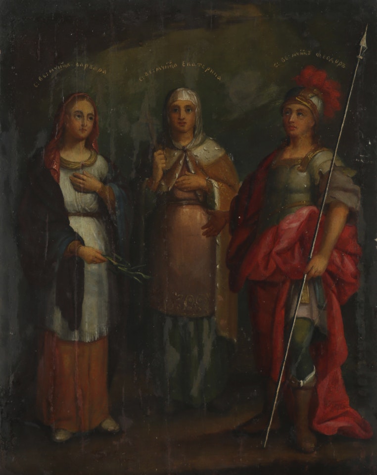 Icon of St Barbara, St Catherine and St Theodora by Russian School