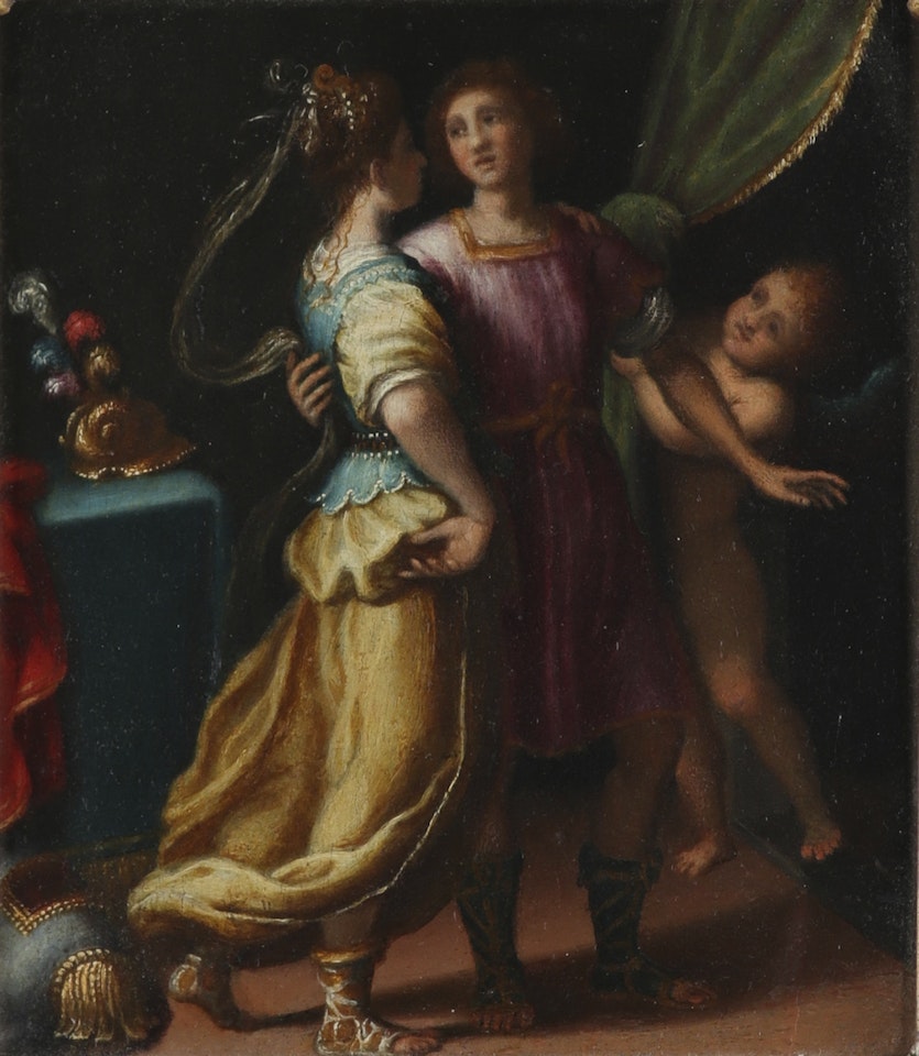 A classical scene with a warrior and his wife by Florentine School