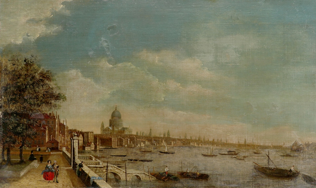 A view of the Thames from the terrace of Somerset House, looking towards the City by English School