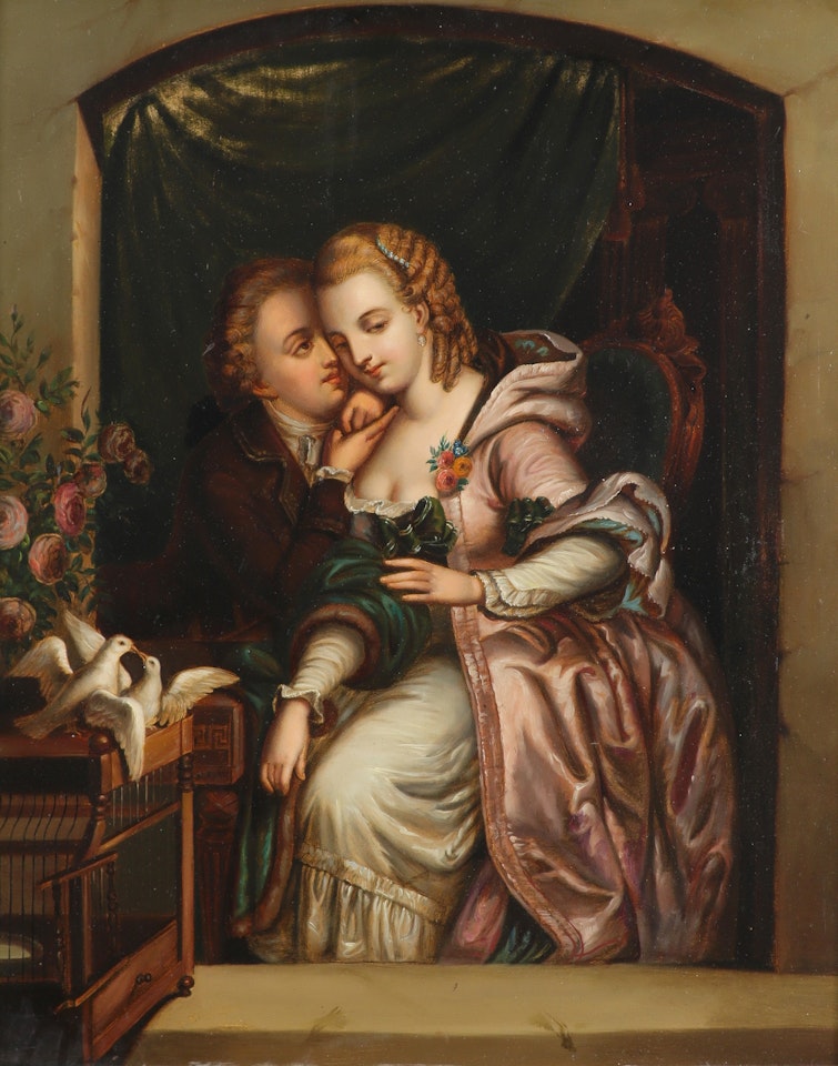 Two lovers in a window by Continental School