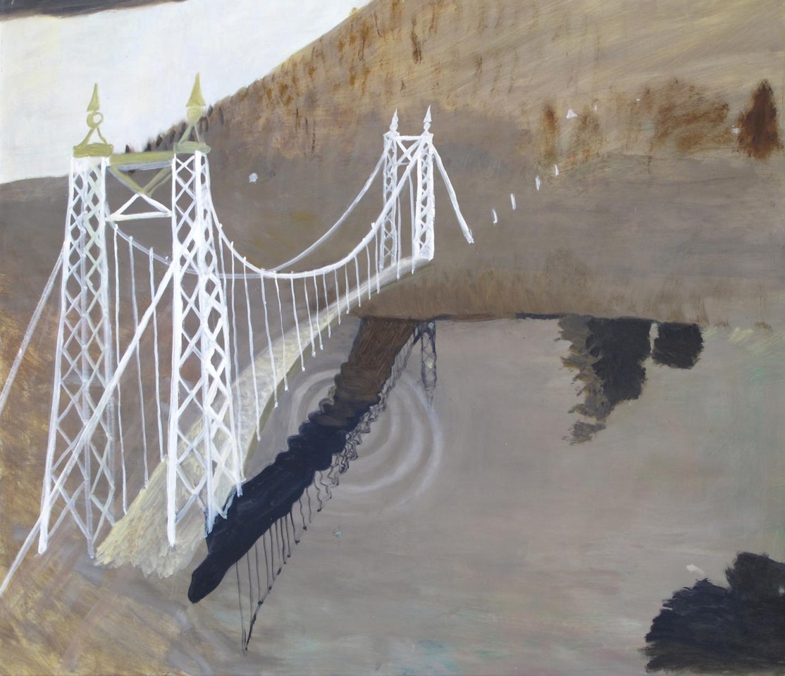 Reflection of a White Bridge (A fish has risen in the centre of the River) River Conway by Mary Newcomb