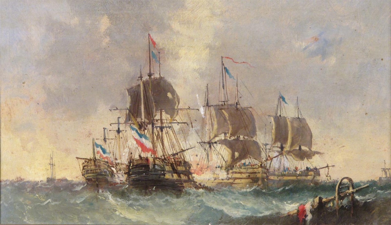 A Naval battle by English School