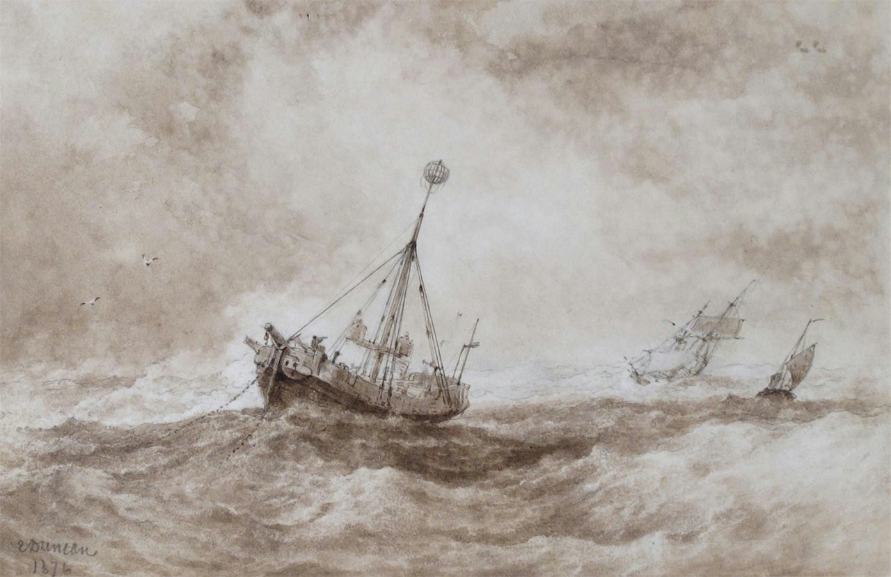 Ships in a storm by Edward Duncan