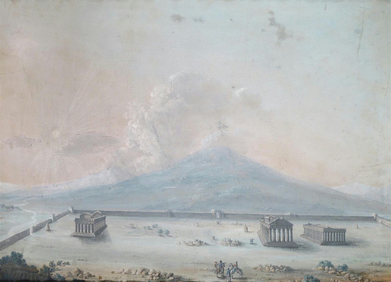 View of Paestum with the Temples of Ceres and Neptune and the Basilica by Neapolitan School