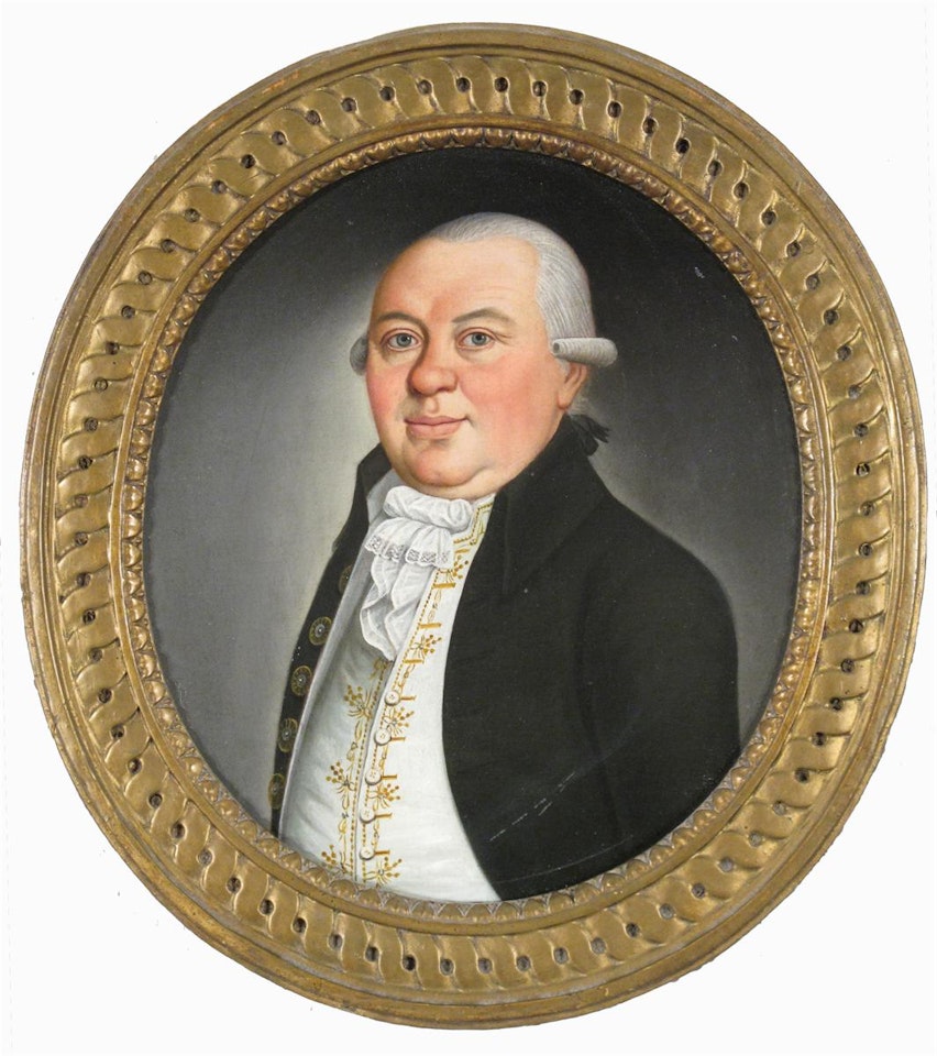 Portrait of a gentleman, head and shoulders, wearing a blue coat by English School